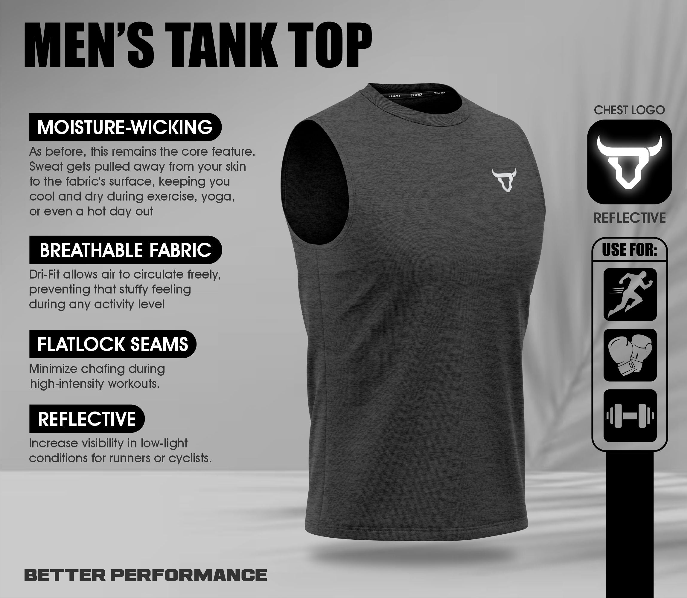 Essentials Cationic Black/Blue/Grey Tank Top - 3 Colour Pack TORO ACTIVA