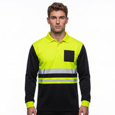 Hi Vis Long Sleeve Polo Shirt with Pocket – Yellow/Black PF101 TORO ACTIVA