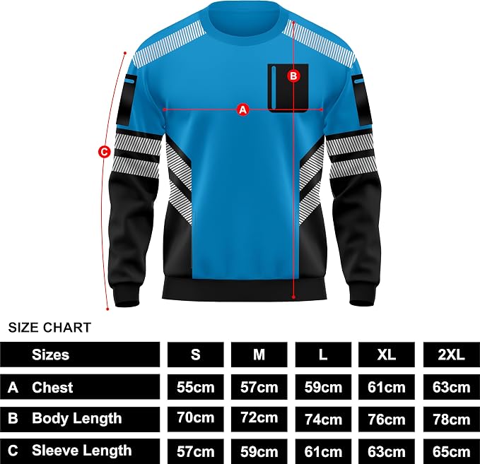 Hi-Vis Pullover Zipped Pockets Crew Neck Sweatshirt - Black/Blue - back view close-up