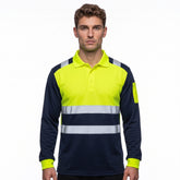 Yellow Navy Long Sleeve Hi Vis Polo Shirt PF103 TORO ACTIVA