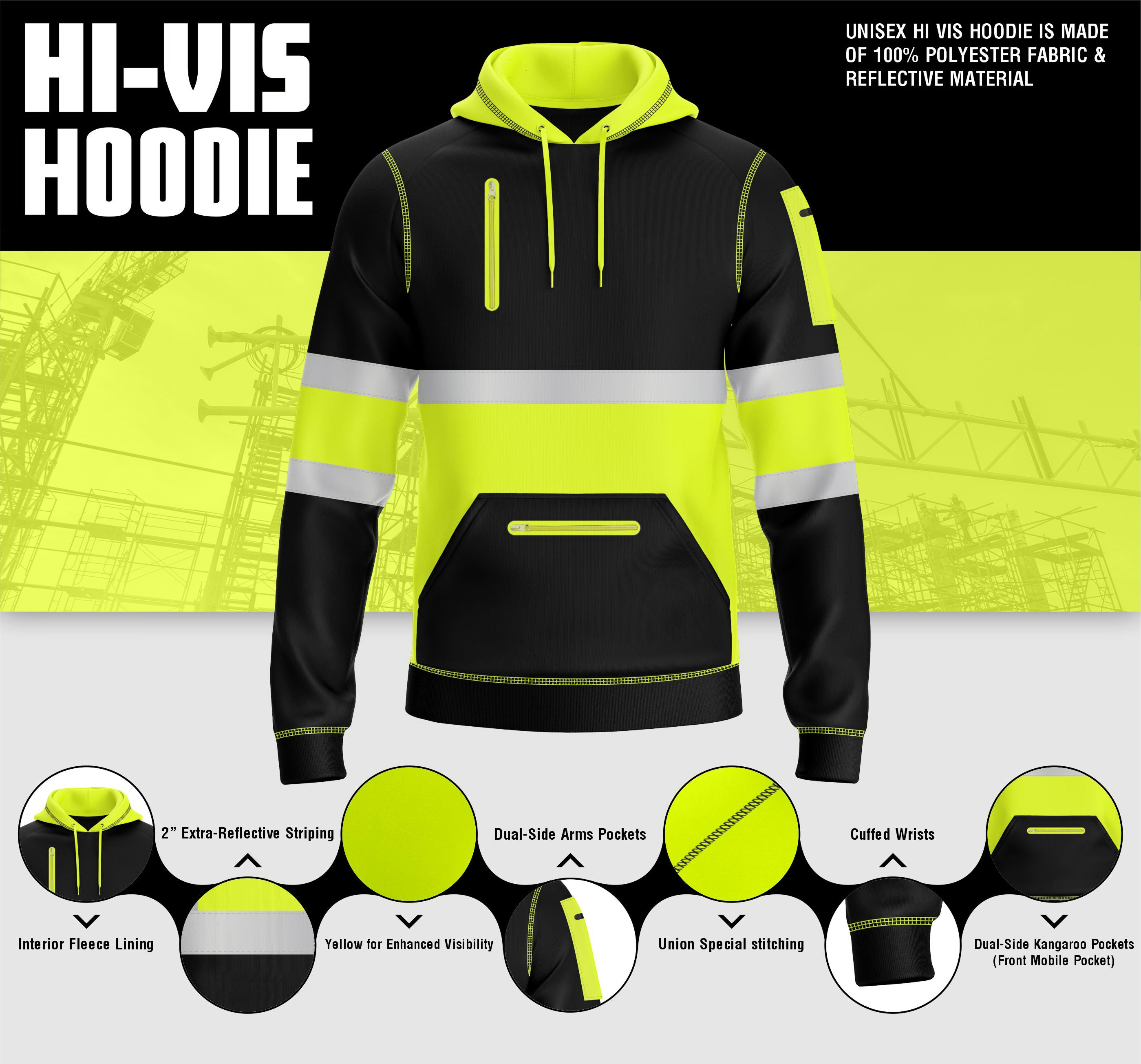 Hi-Vis Work Hoodie 1001 | Fleece Workwear Pullover TORO ACTIVA