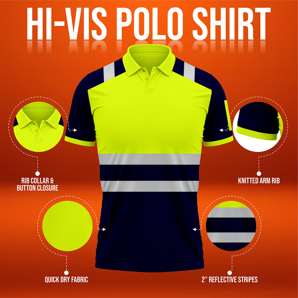 High Visibility Short Sleeve Polo Shirt P101 - Yellow/Navy TORO ACTIVA