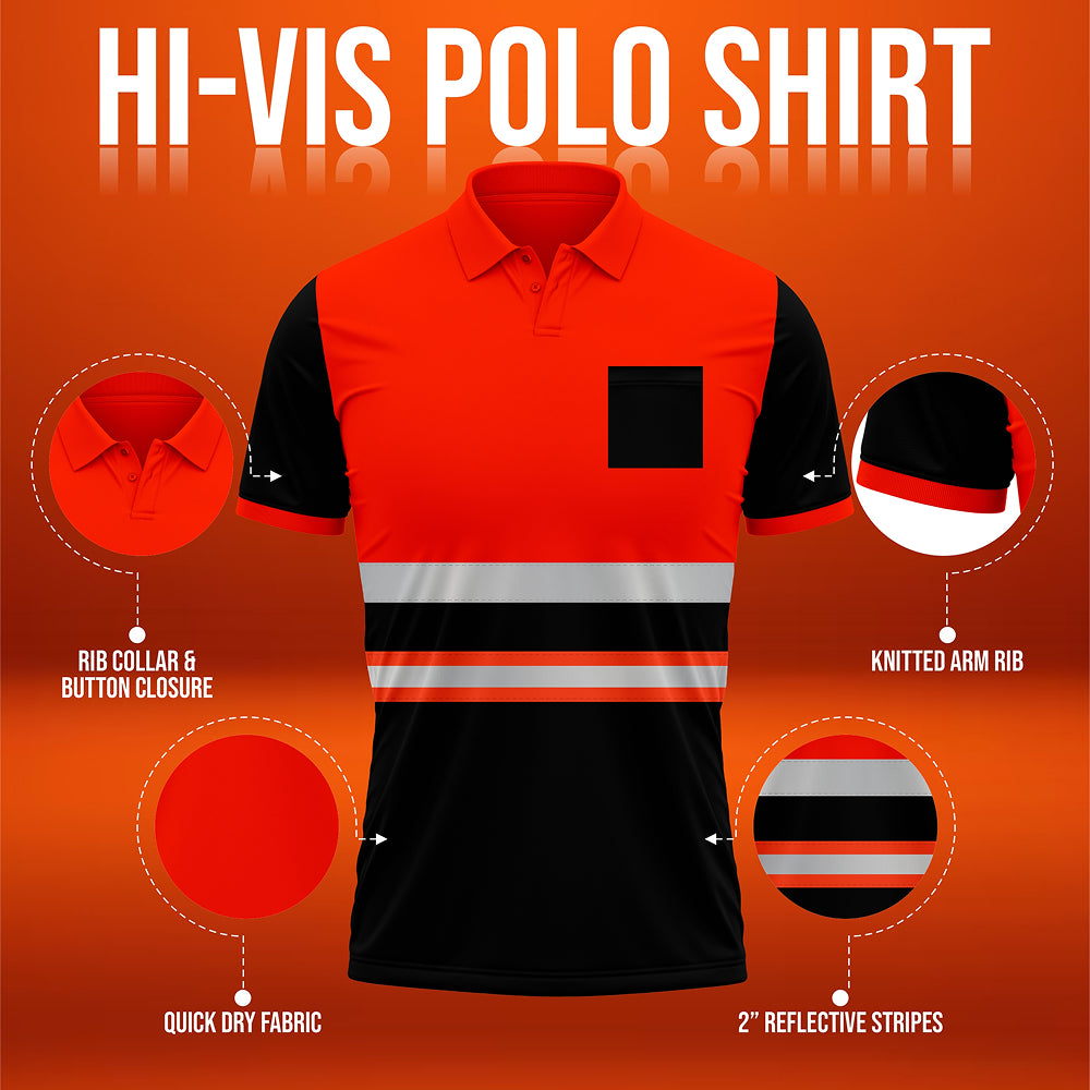 High Visibility Polo Shirt P103 - Orange/Black TORO ACTIVA
