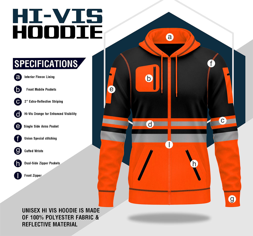 Toro Activa Hi-Vis Fleece Fullzip Pullover Hoodie 1013 - Orange/Black TORO ACTIVA