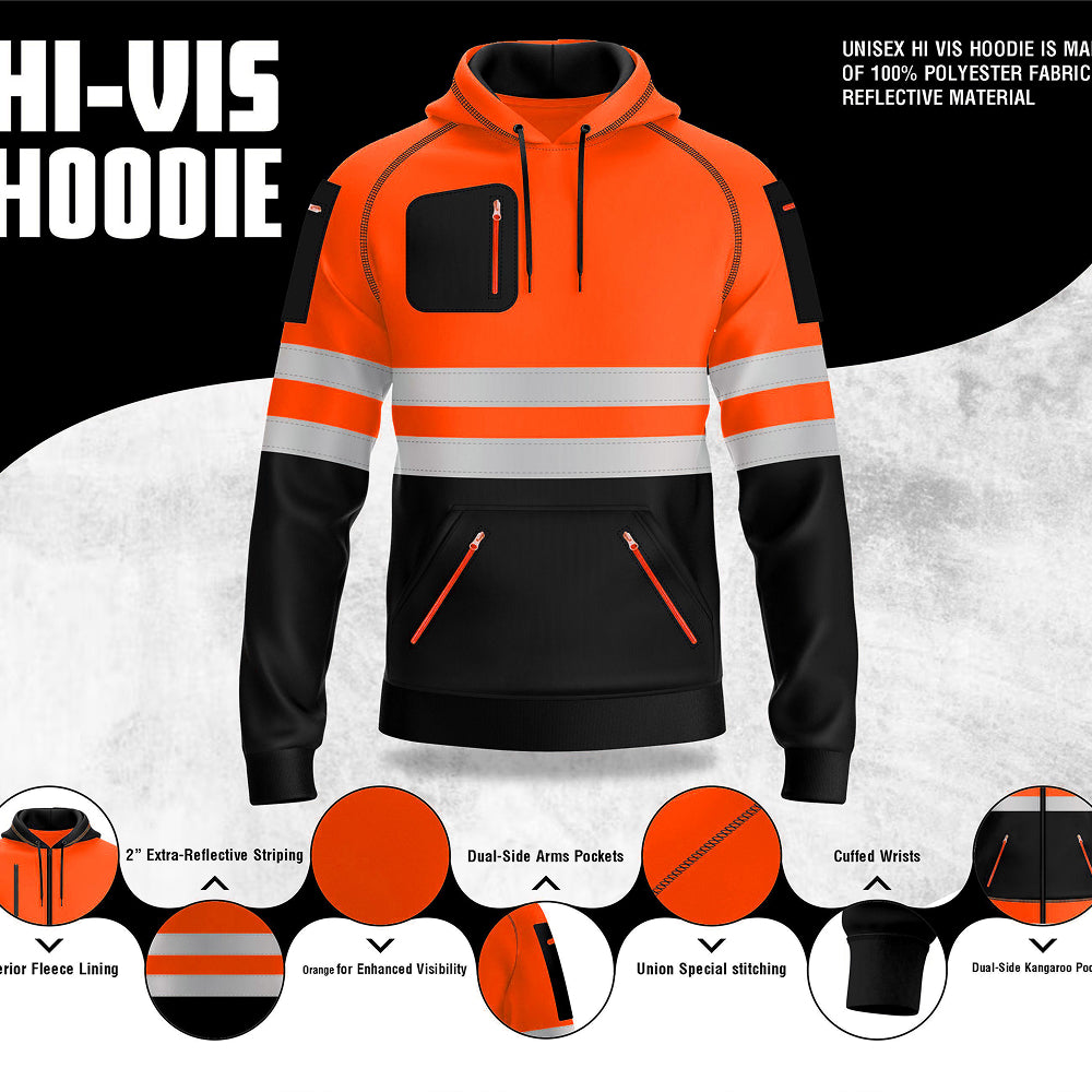 Toro Activa Hi-Vis Fleece Workwear Hoodie 3 - Orange/Black TORO ACTIVA