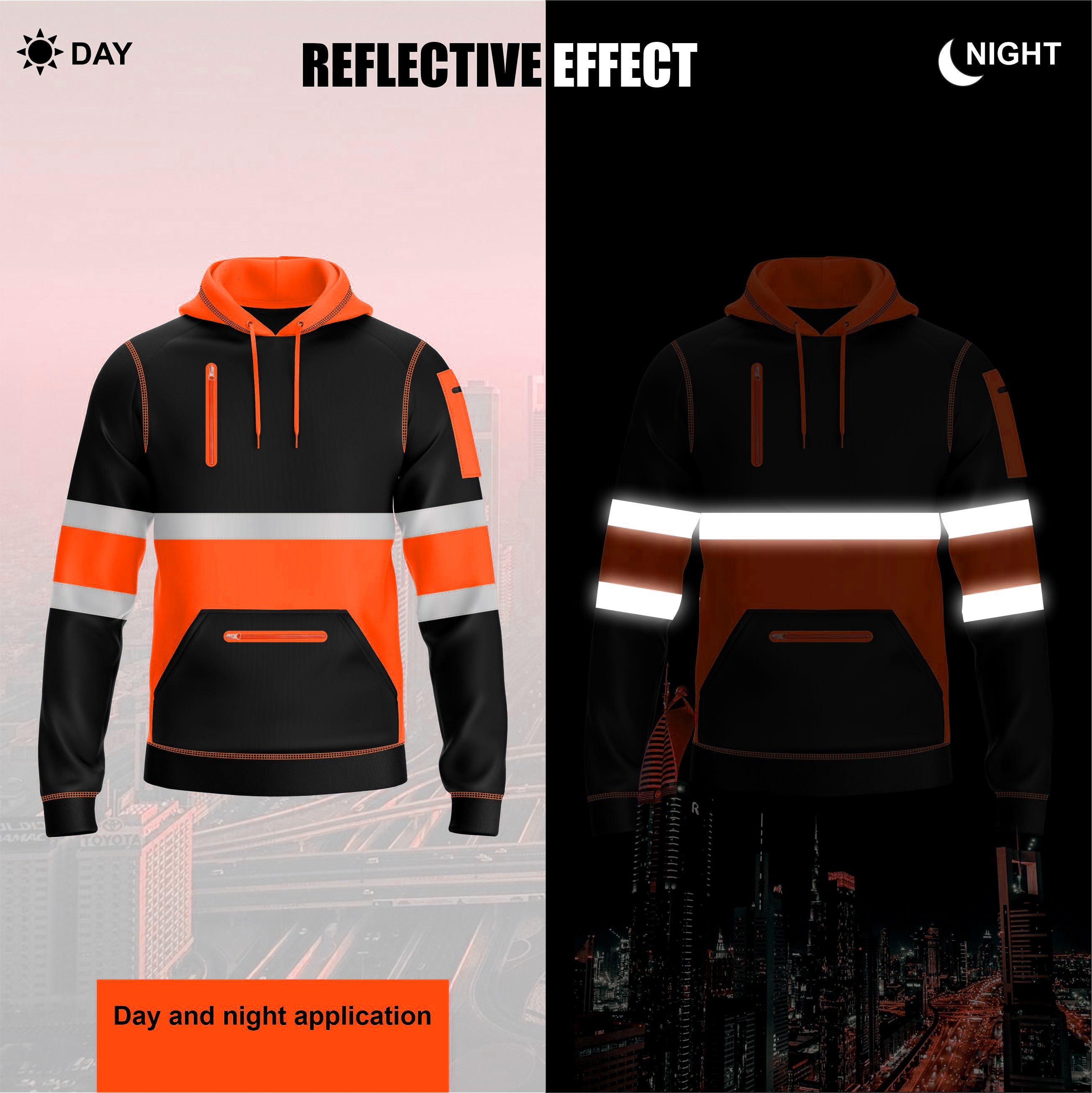 Hi-Vis Work Hoodie 1001 - Orange/Black | Fleece Workwear TORO ACTIVA
