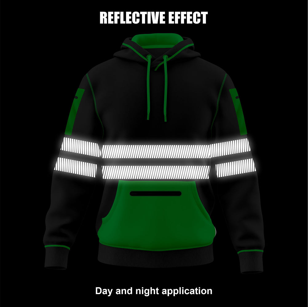 Hi-Vis Workwear ESSENTIAL Fleece Pullover Hoodie W1006 - Black/Green TORO ACTIVA