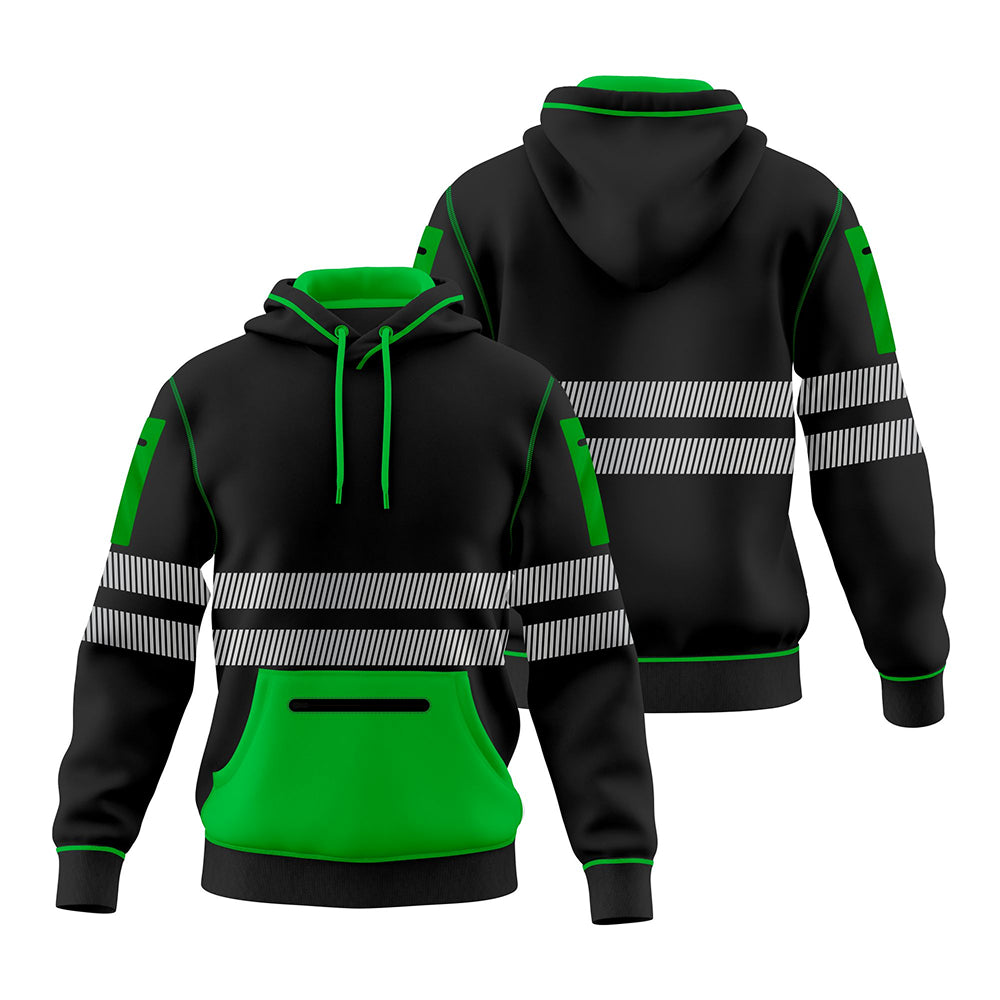 Hi-Vis Workwear ESSENTIAL Fleece Pullover Hoodie W1006 - Black/Green TORO ACTIVA