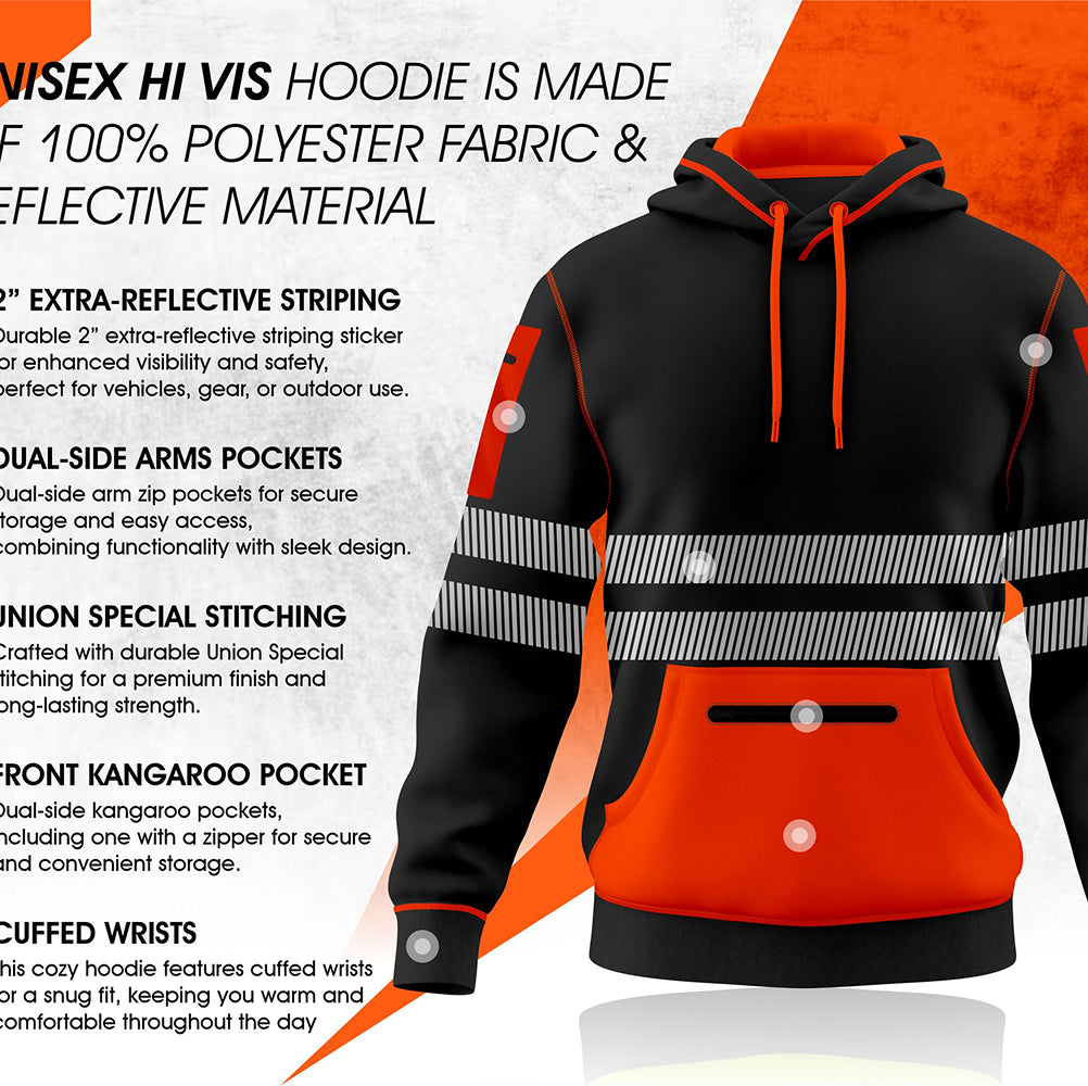 Hi-Vis Workwear ESSENTIAL Fleece Pullover Hoodie W1006 - Black/Orange TORO ACTIVA