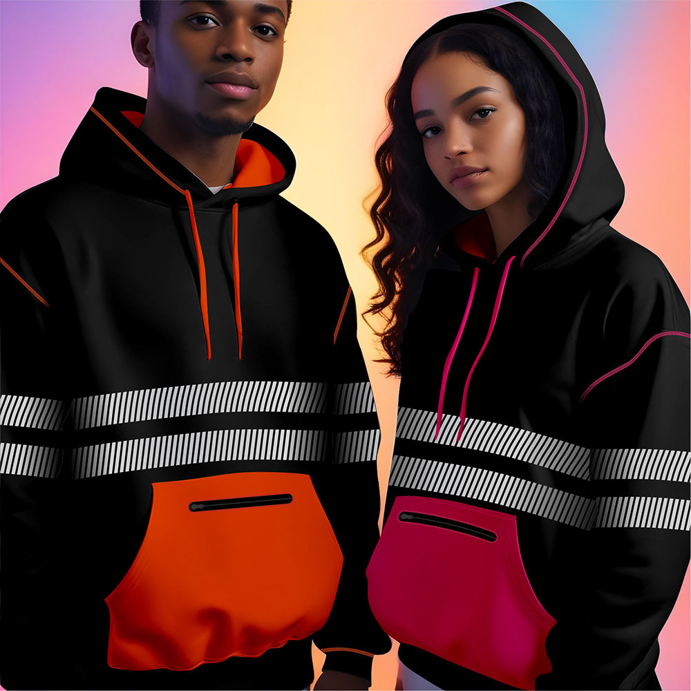 Hi-Vis Workwear ESSENTIAL Fleece Pullover Hoodie W1006 - Black/Orange TORO ACTIVA
