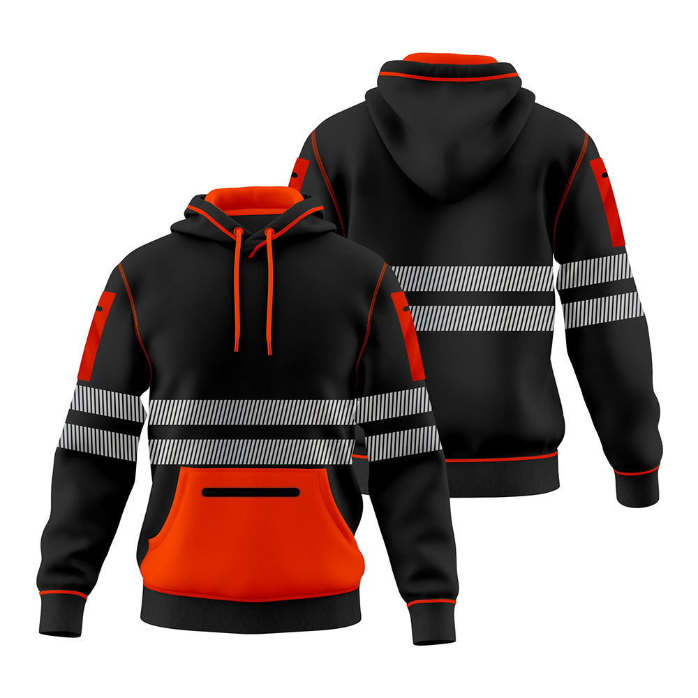 Hi-Vis Workwear ESSENTIAL Fleece Pullover Hoodie W1006 - Black/Orange TORO ACTIVA