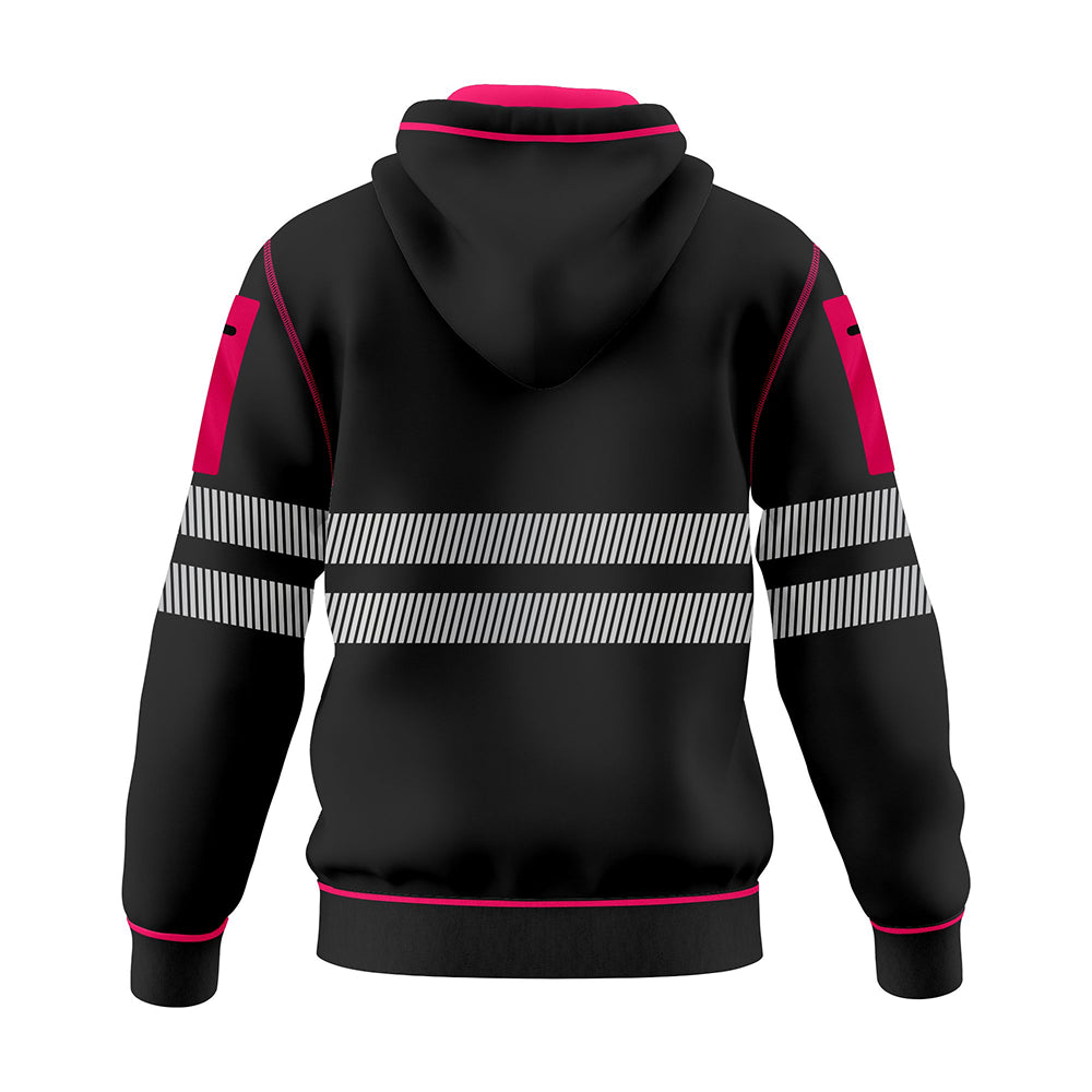 Hi-Vis Workwear ESSENTIAL Fleece Pullover Hoodie W1006 - Black/Pink TORO ACTIVA