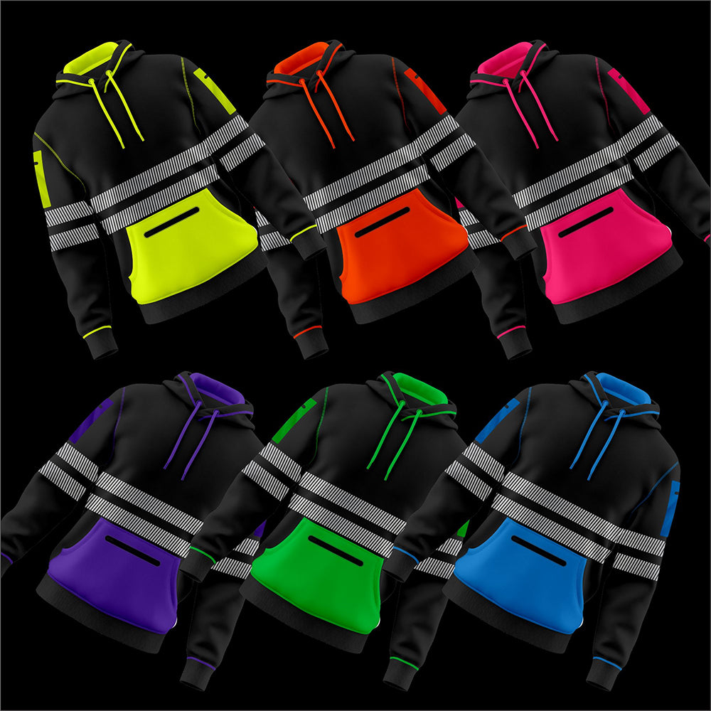 Hi-Vis Workwear ESSENTIAL Fleece Pullover Hoodie W1006 - Black/Purple TORO ACTIVA