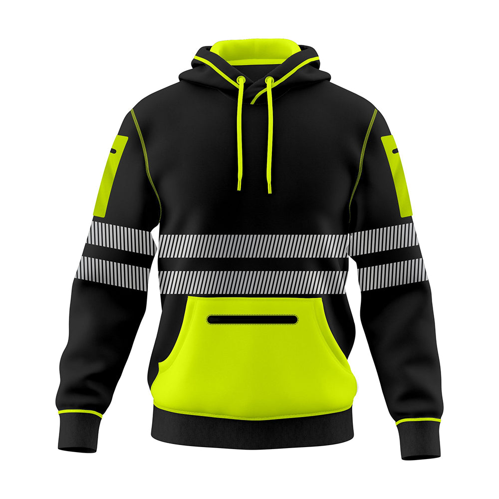 Hi-Vis Workwear ESSENTIAL Fleece Pullover Hoodie W1006 - Black/Yellow 2XL TORO ACTIVA