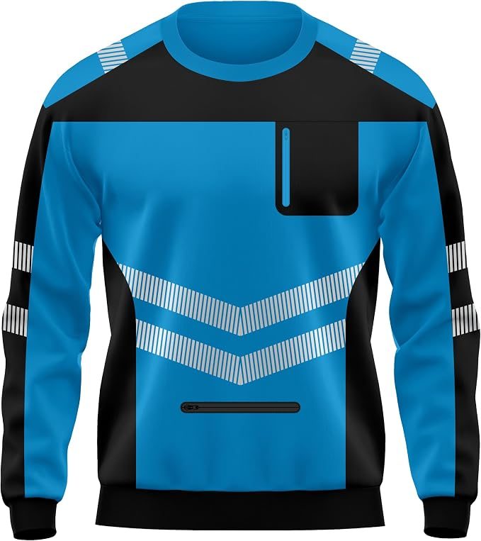 Hi-Vis Pullover Pockets Crew Neck Cuffed Sweatshirt - Black/Blue - knitted cuff detail