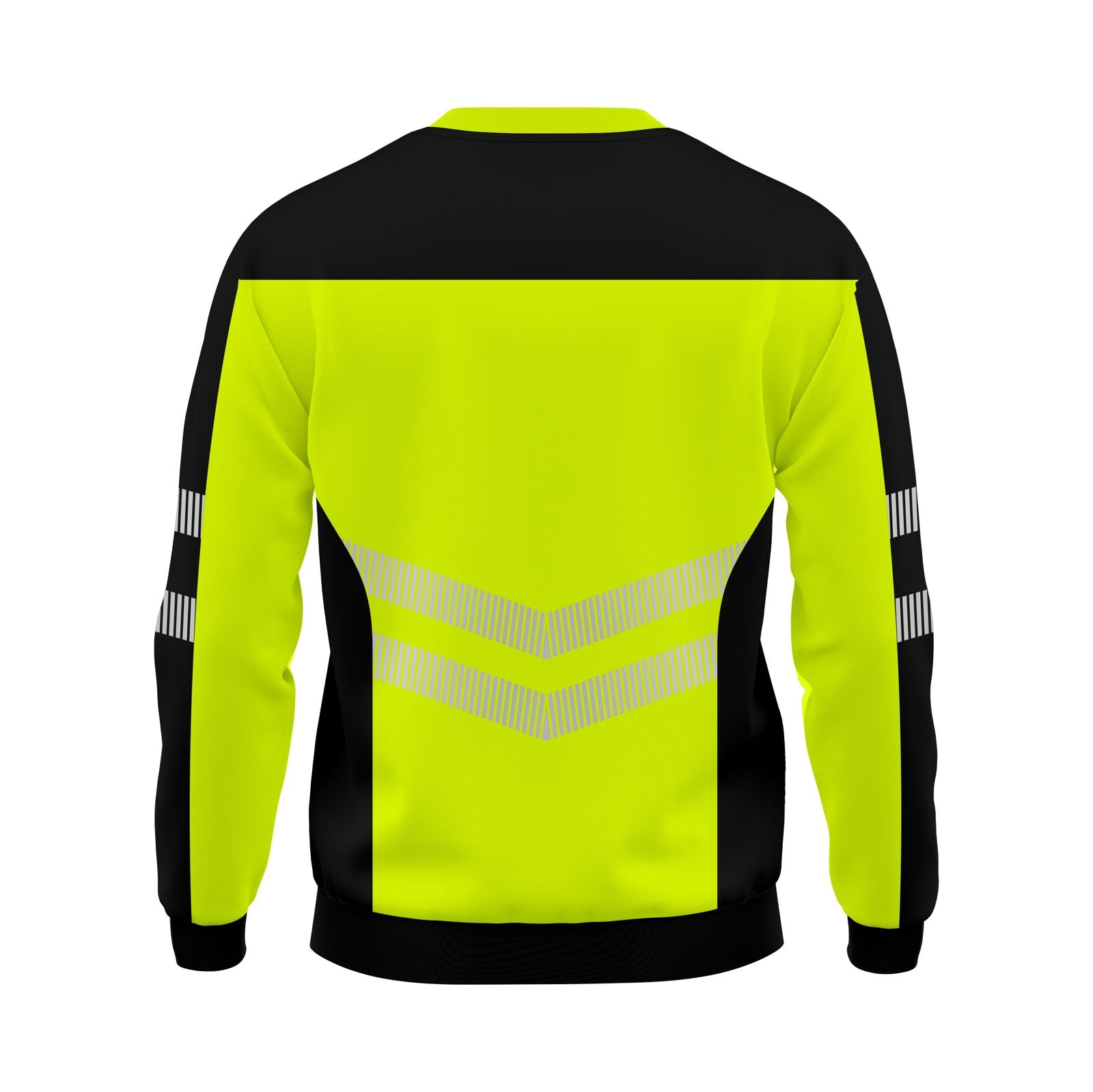 Hi-Vis Pullover Pockets Crew Neck Cuffed Sweatshirt - Black/Yellow - back view