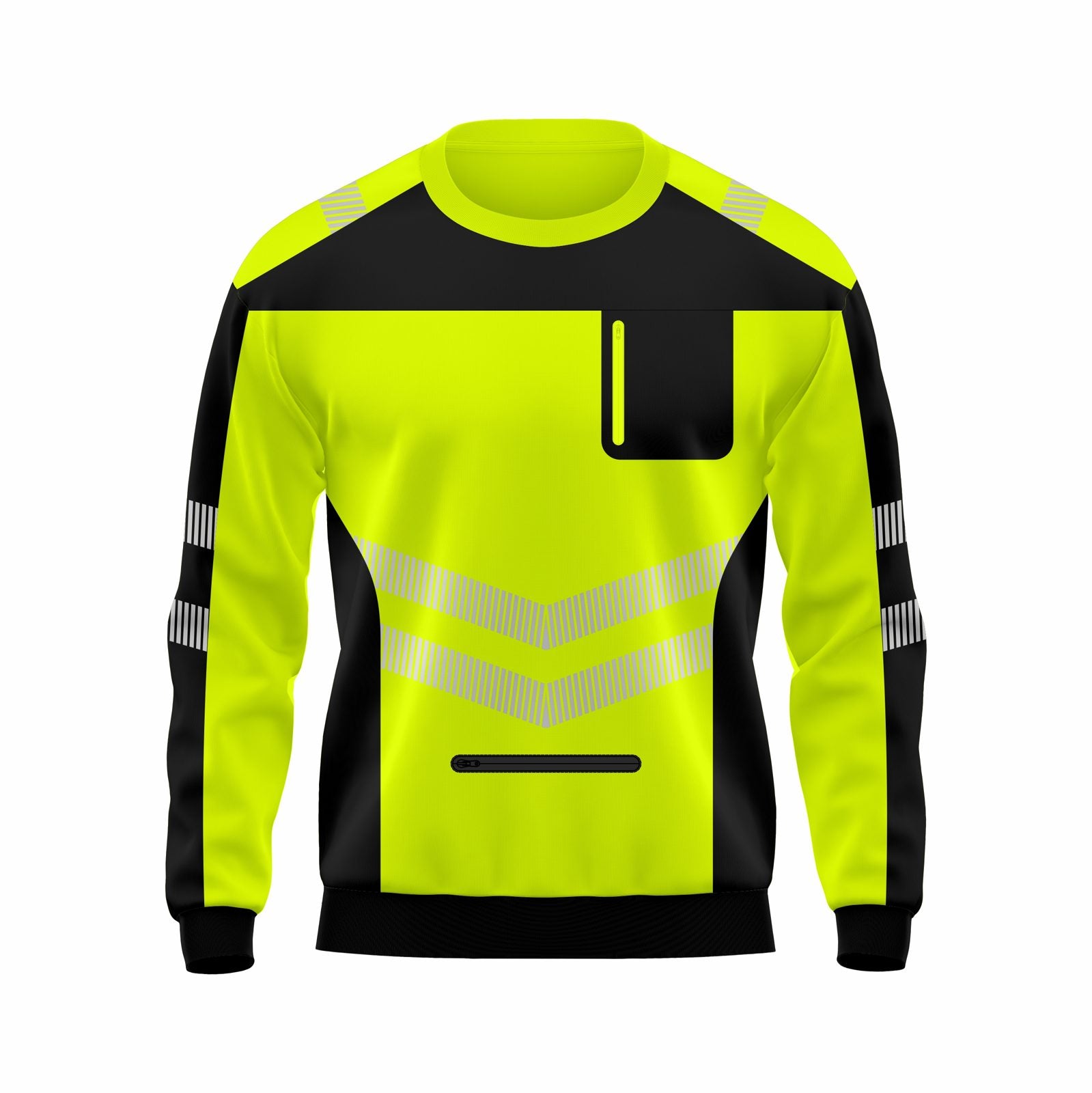 Hi-Vis Pullover Pockets Crew Neck Cuffed Sweatshirt - Black/Yellow - front view