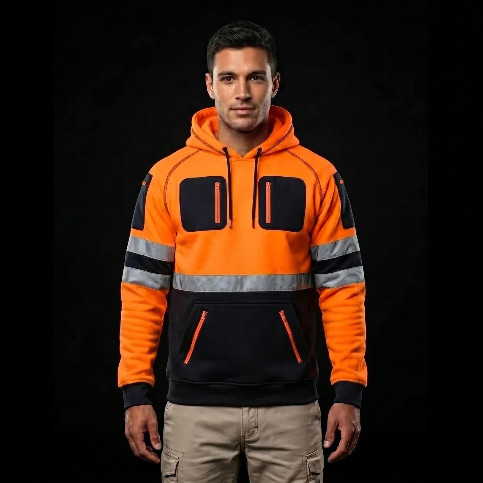 Hi-Vis Fleece Hoodie – Orange/Black Workwear, back view