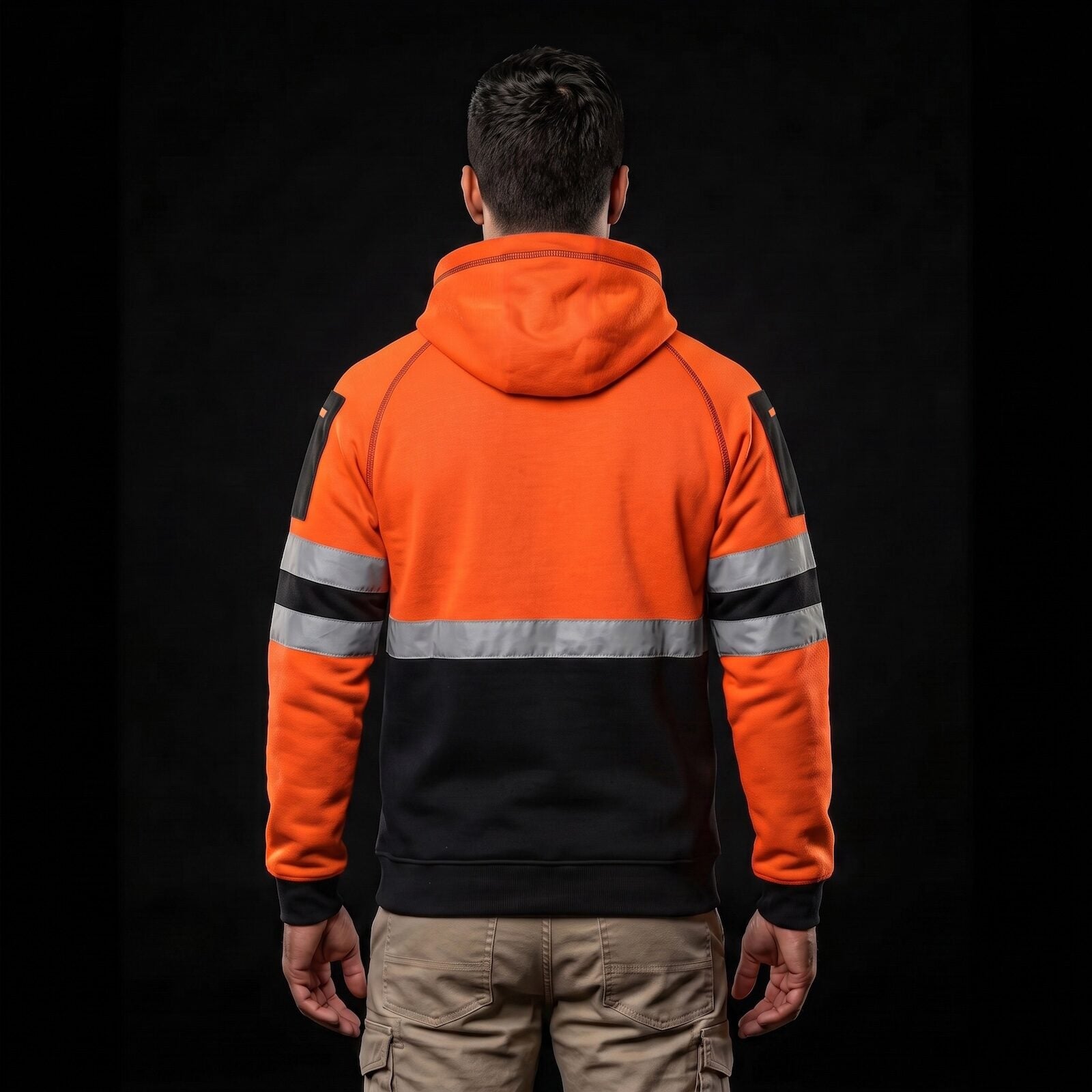 Hi-Vis Fleece Hoodie – Orange/Black Workwear, front view