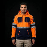 Hi-Vis Fleece Zip Hoodie – Orange/Navy Workwear (S-5XL) TORO ACTIVA