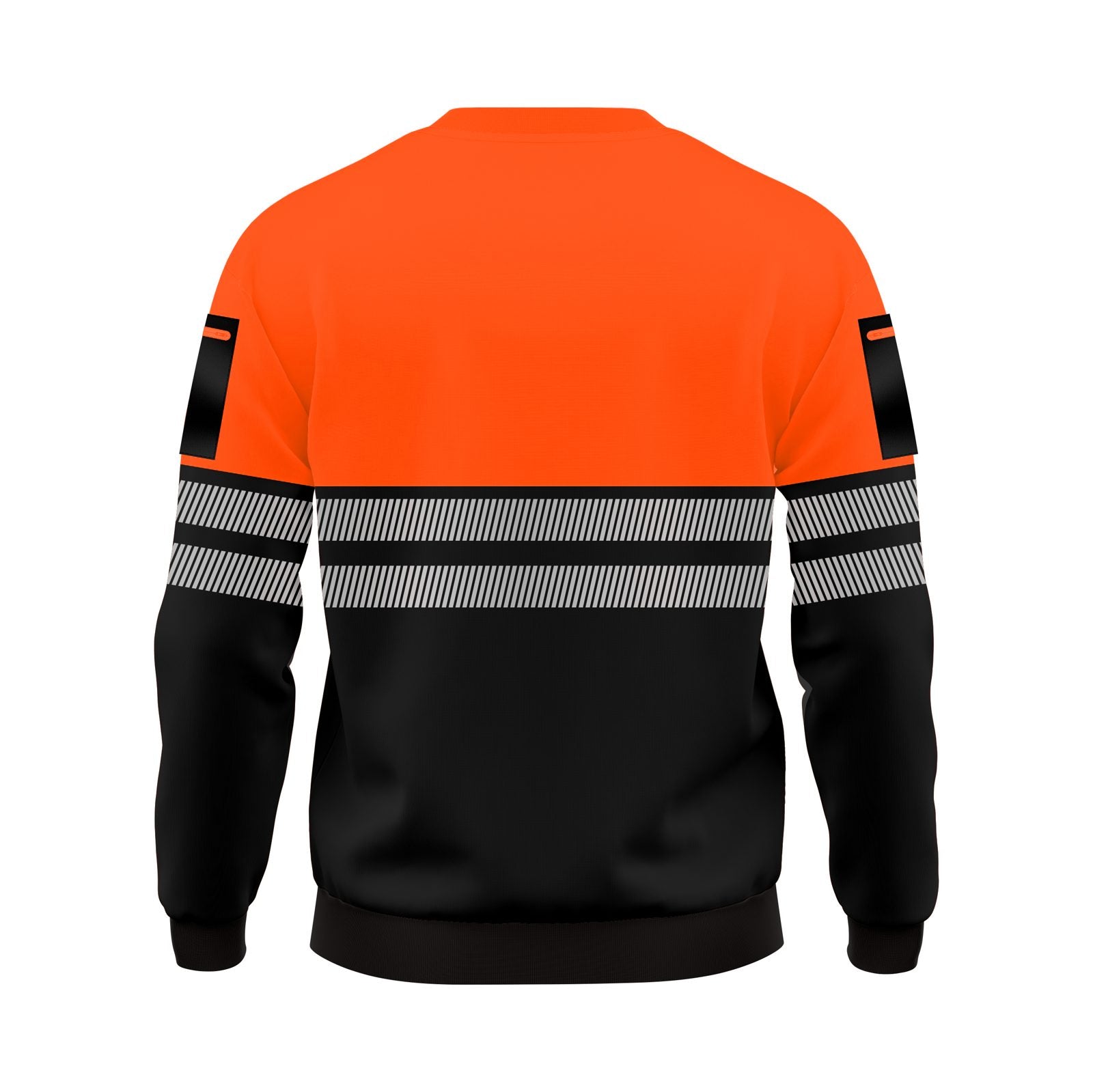 Hi-Vis Pullover Zipped Pockets Crew Neck Sweatshirt - Black/Orange - model back view