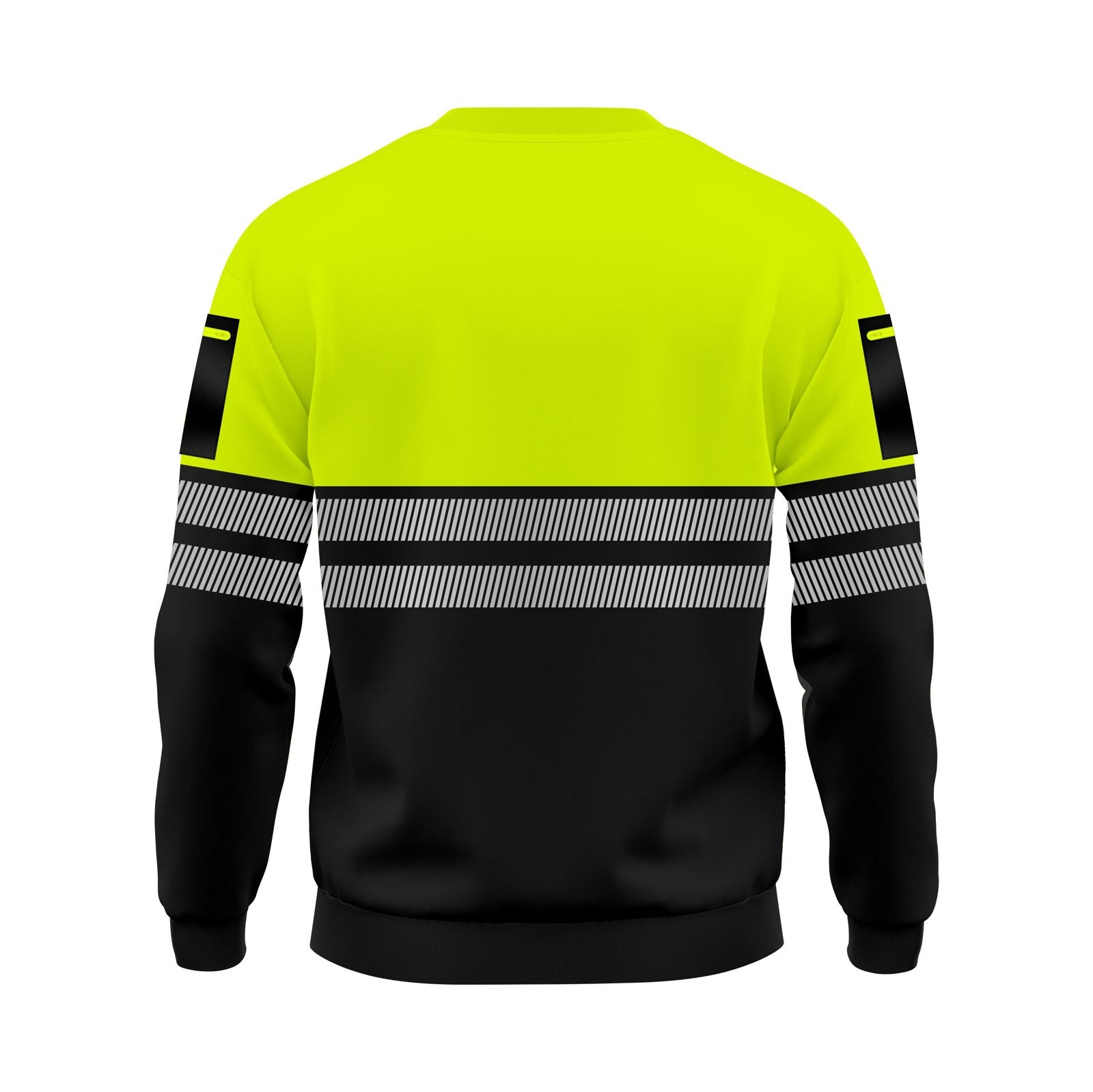 Hi-Vis Pullover Zipped Pockets Crew Neck Sweatshirt - Black/Yellow - reflective tape detail