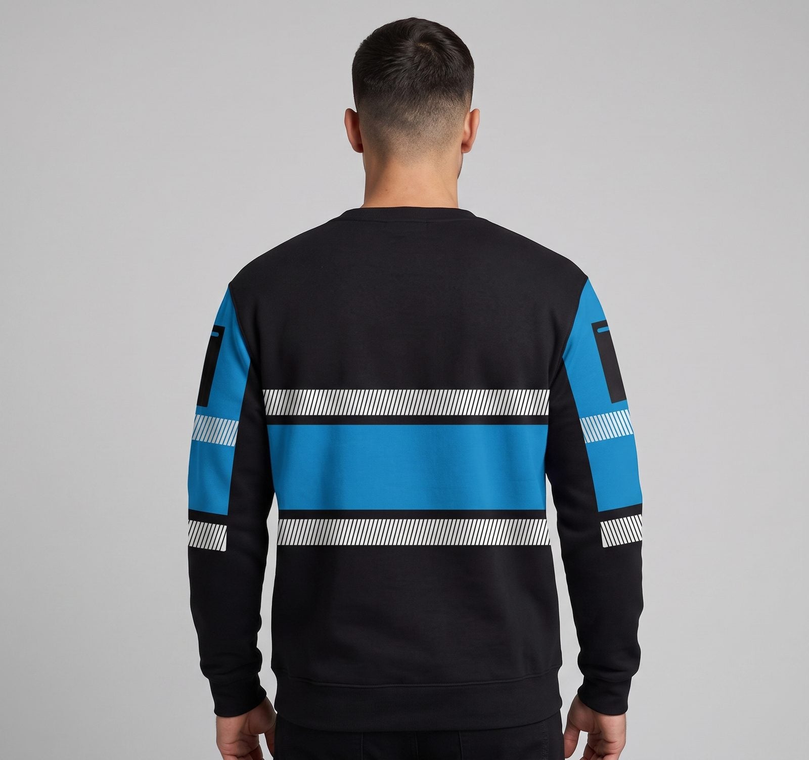 Blue and Black Hi-Vis Long Sleeve Round Neck Sweatshirt - back view