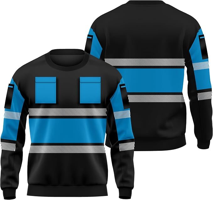 Blue and Black Hi-Vis Long Sleeve Round Neck Sweatshirt - reflective tape detail