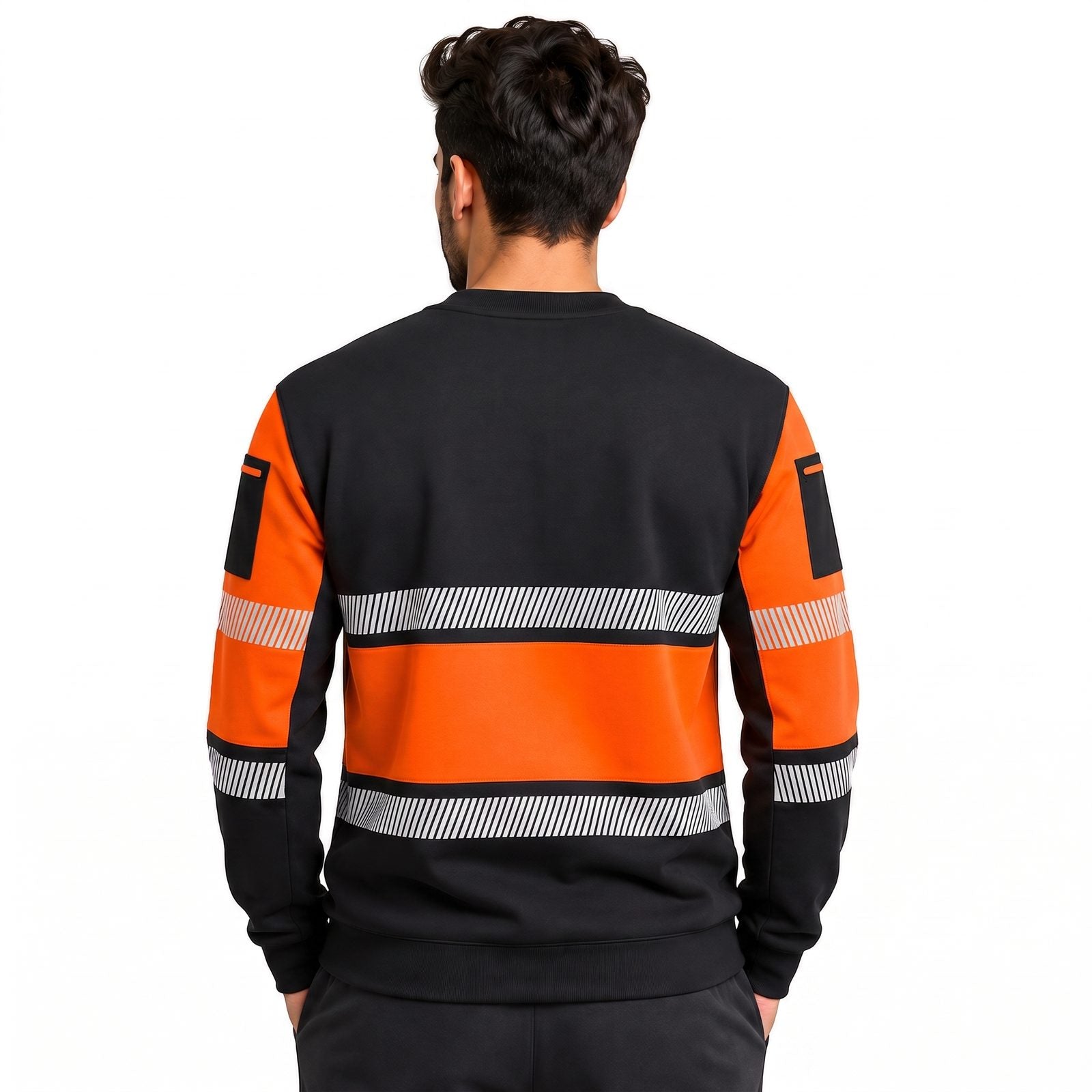 Orange and Black Hi-Vis Long Sleeve Round Neck Sweatshirt - back view