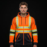 Orange Black Hi Vis Hoodie | Hi Vis Work Hoodie Full Zip Fleece S-2XL TORO ACTIVA
