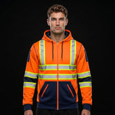 Orange Navy Hi Vis Hoodie | Hi Vis Work Hoodie Full Zip Fleece S-2XL TORO ACTIVA