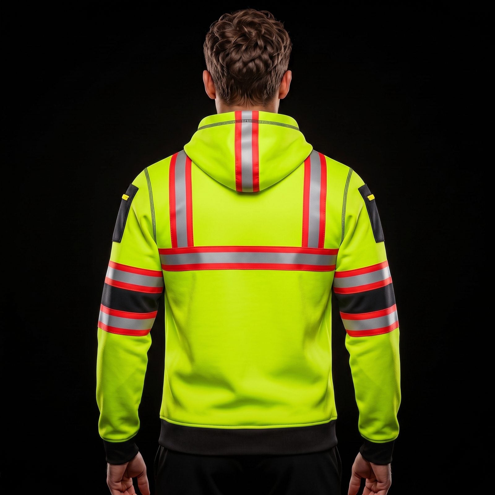Yellow Black Hi Vis Hoodie 11 - Back View