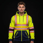 Yellow Navy Hi Vis Hoodie | Hi Vis Work Hoodie Full Zip Fleece S-2XL TORO ACTIVA