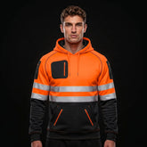 Orange Black Hi Vis Hoodie | Hi Vis Work Hoodie Full Zip Fleece S-2XL TORO ACTIVA