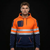 Orange Navy Hi Vis Hoodie | Hi Vis Work Hoodie Full Zip Fleece S-5XL TORO ACTIVA