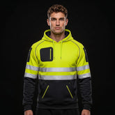 Yellow Black Hi Vis Hoodie | Hi Vis Work Hoodie Full Zip Fleece S-2XL TORO ACTIVA