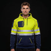Yellow Navy Hi Vis Hoodie | Hi Vis Work Hoodie Full Zip Fleece S-5XL TORO ACTIVA