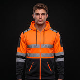 Orange Black Hi Vis Hoodie | Hi Vis Work Hoodie Full Zip Fleece S-5XL TORO ACTIVA