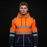 Orange Navy Hi Vis Hoodie | Hi Vis Work Hoodie Full Zip Fleece S-5XL TORO ACTIVA