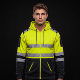 Yellow Black Hi Vis Hoodie | Hi Vis Work Hoodie Full Zip Fleece S-5XL TORO ACTIVA