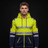 Yellow Navy Hi Vis Hoodie | Hi Vis Work Hoodie Full Zip Fleece S-5XL TORO ACTIVA