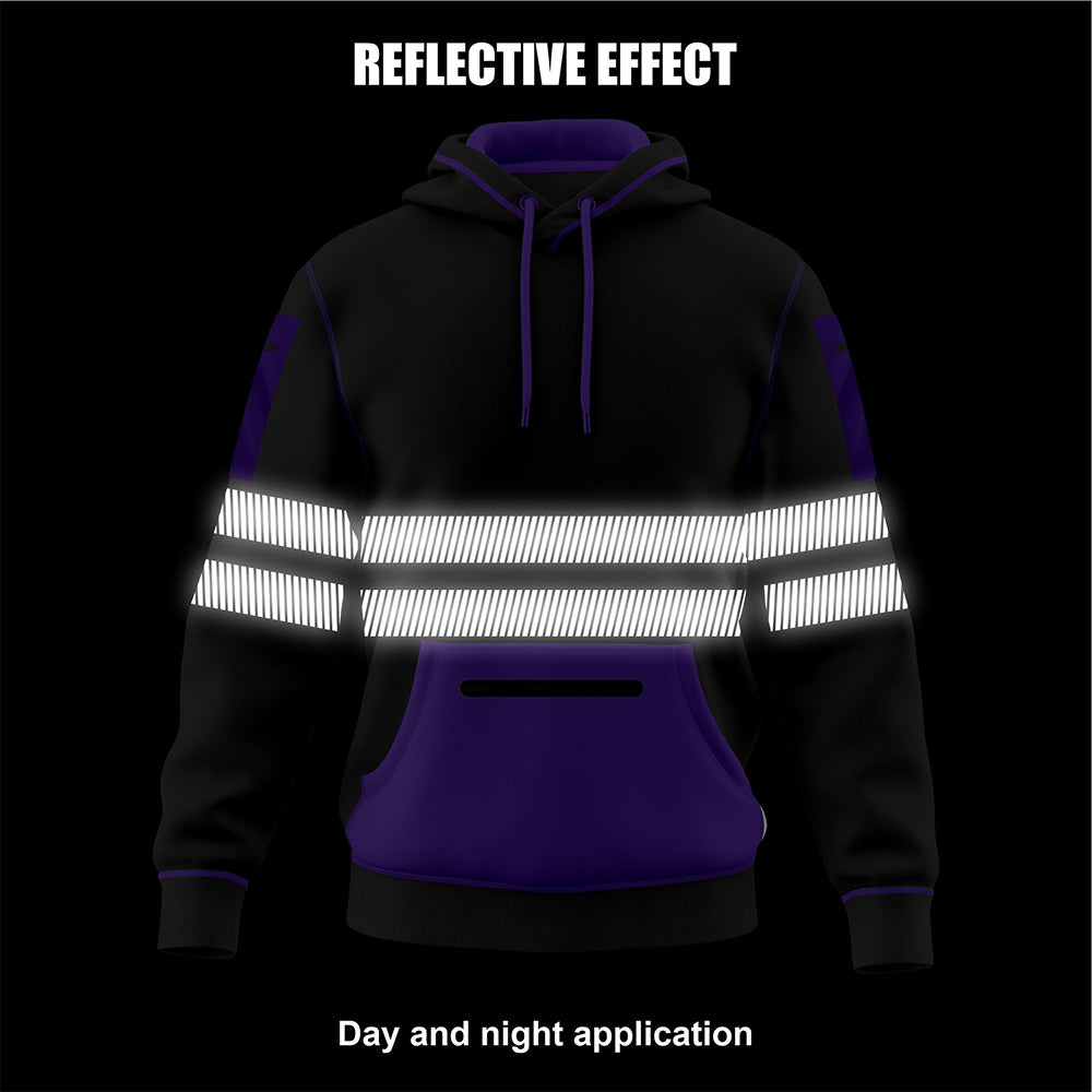 Hi-Vis Workwear Fleece Pullover Hoodie W1006 Purple/Black – detail shot