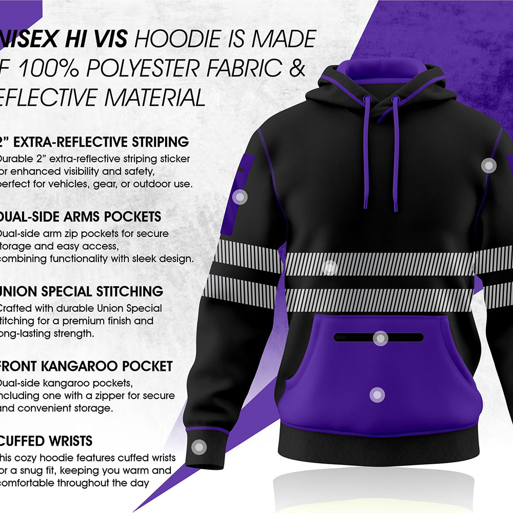 Hi-Vis Workwear Fleece Pullover Hoodie W1006 Purple/Black – detail shot 2