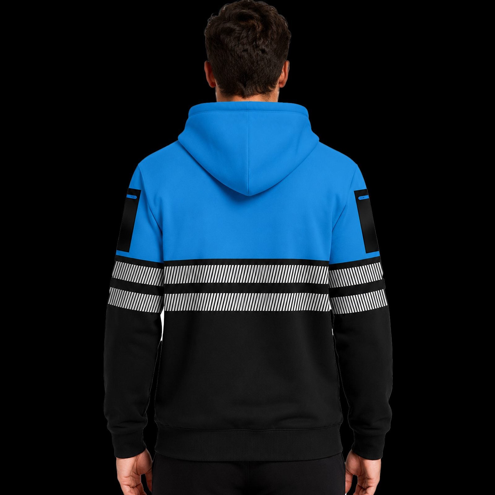 Mens Hi-Vis Hoodie with Reflective Tape - Blue/Black - back view