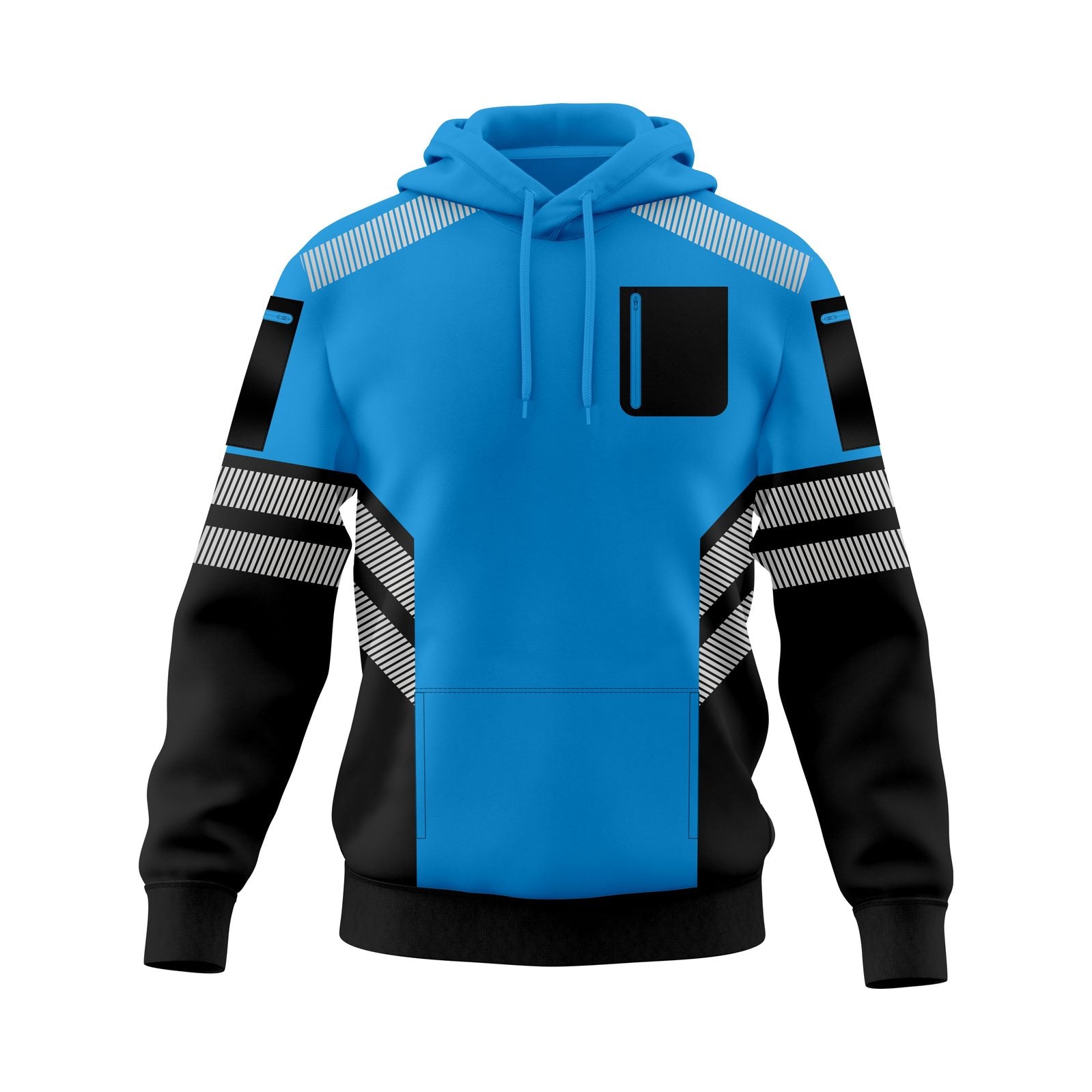 Mens Hi-Vis Hoodie with Reflective Tape - Blue/Black - pocket detail
