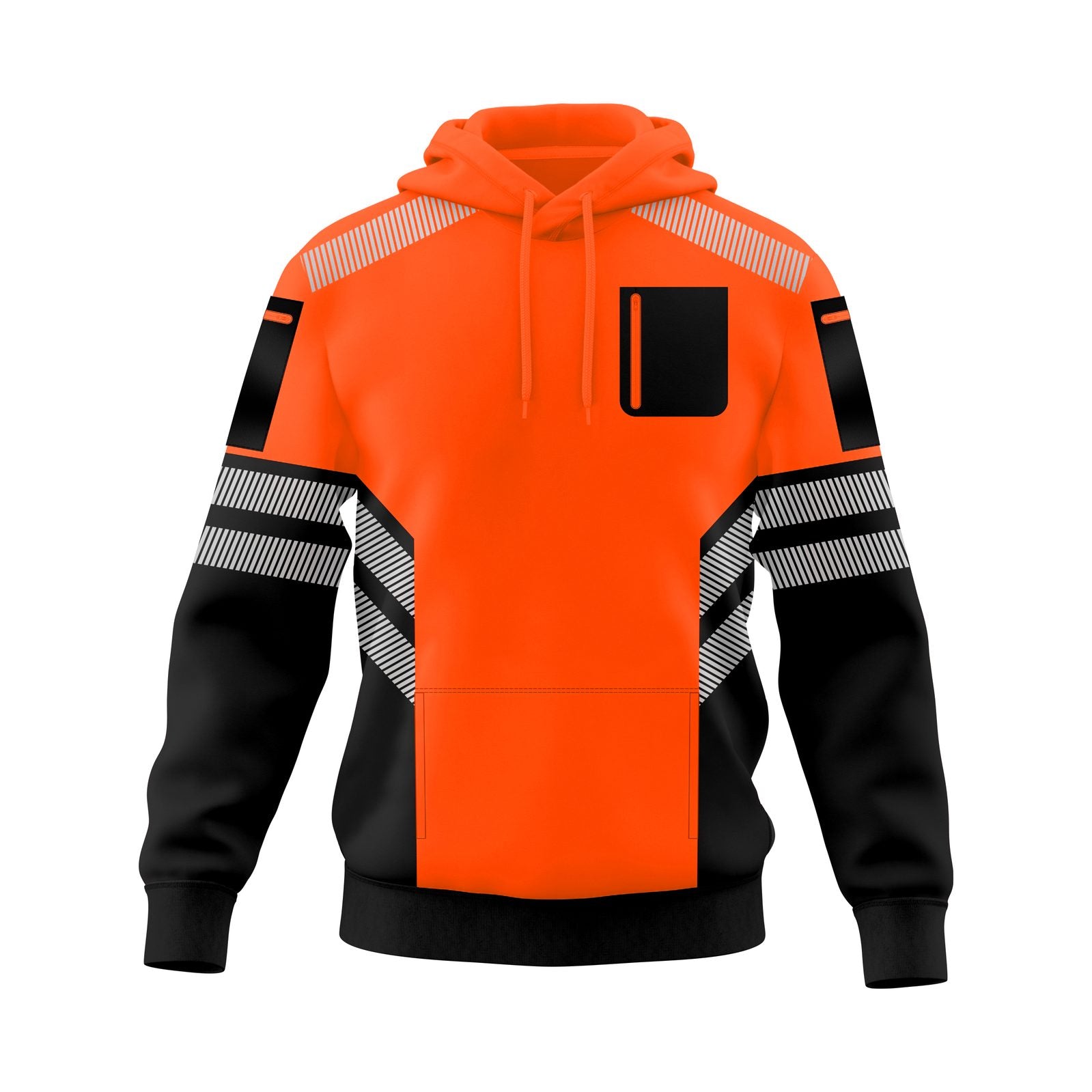 Mens Hi-Vis Hoodie with Reflective Tape - Orange/Black - pocket detail