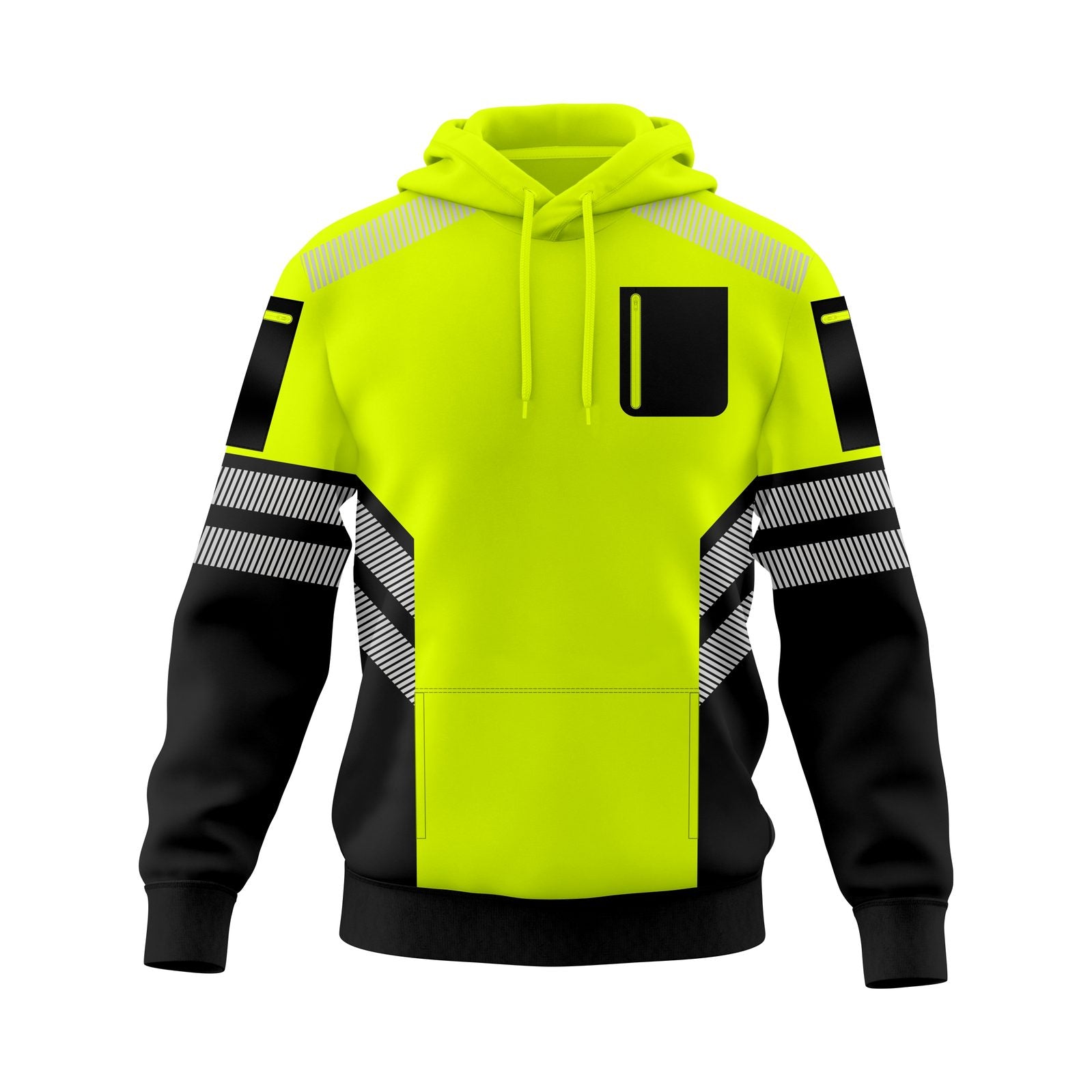 Mens Hi-Vis Hoodie with Reflective Tape - Yellow/Black - pocket detail