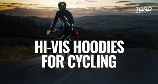 Cyclist wearing Toro Activa hi-vis hoodie for commuting in low light