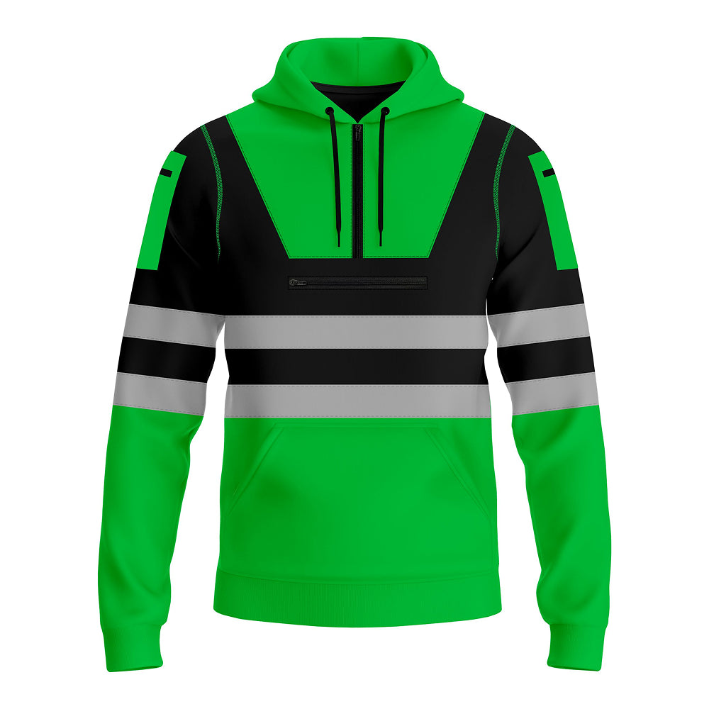 Hi-Vis Work Hoodie 6 | High Visibility Workwear Pullover Green Black TORO ACTIVA