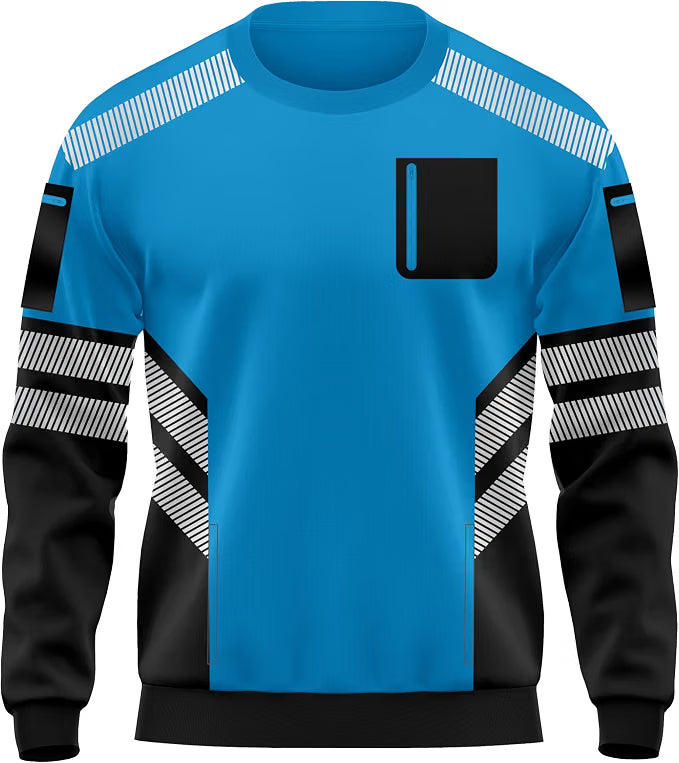 Hi-Vis Pullover Zipped Pockets Crew Neck Sweatshirt - Black/Blue - zipped pocket detail